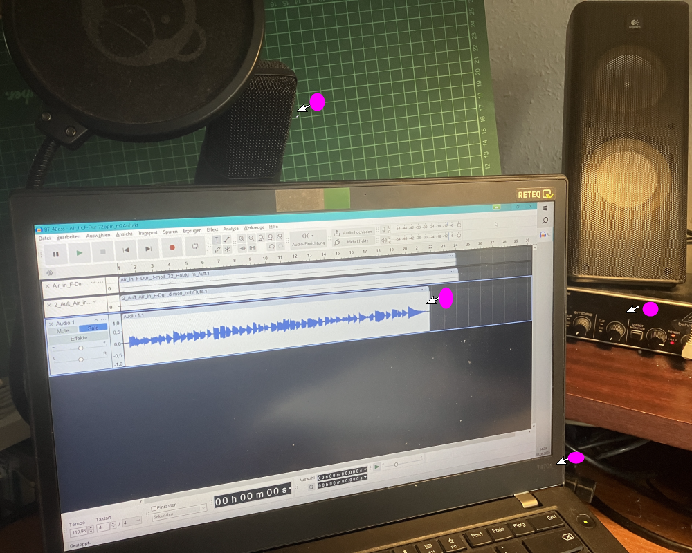 Mikrophon, Lenovo T470, Behringer U-PHORIA, Audacity-Software